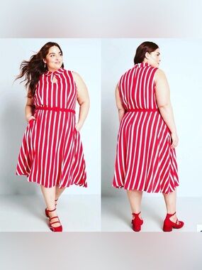 MODCLOTH NAUTICAL RETRO STRIPED RED WHITE NAVY DRESS US SIZE 18 SLEEVELESS
